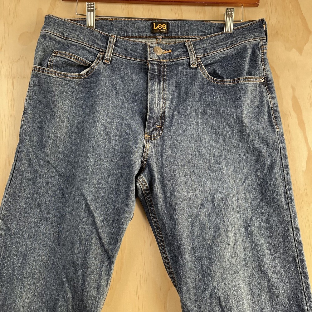 Lee Jeans Mens Medium Wash Blue Denim Regular Fit Straight Stretch Fits 34x34